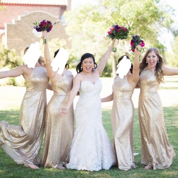 Bari Jay Gold Sequin Bridesmaid Dress | size 6 | style 1662
